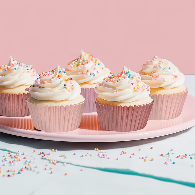 Whaline 600Pcs Dusty Pink Cupcake Liners Dusty Pink Gradient Color Baking Cups Holders Dusty Rose Cupcake Wrappers Muffin Liners for Baby Shower Bridal Shower Wedding Party Supplies