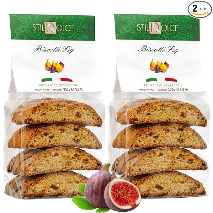 Stildolce Semi-Soft Fig Italian Biscotti Cookies | Made in Tuscany, Italy | Classic Gourmet Biscuits No Preservatives 8.8 Oz, Pack of 2