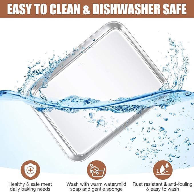 12 Pcs Baking Sheet Pan Set 9 x 6.7 x 1 Inches Cookie Sheet Small Toaster Oven Pans Stainless Steel Tray Barbecue Grill Pan Rectangle Trays Oven, Non-stick, Easy Clean