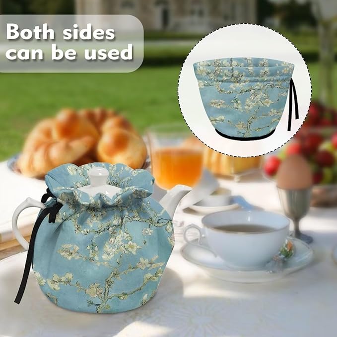 Blossoming Almond Tree Oil Painting Tea Cosy Soft Fabric Dustproof and Durable Tea Pot Cozies for Home Kitchen Table Hotel Tea Party Restaurant
