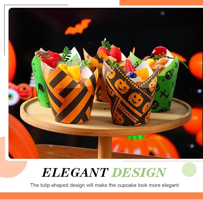 500 Counts Halloween Tulip Cupcake Liners Baking Paper Cups Wrappers Birthday Party Muffin Cupcake Baking Liners Grease Proof Cake Liner Holders for Halloween Party Supplies(Pumpkin)