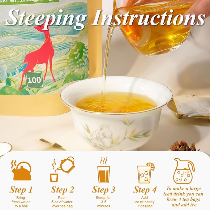 WT WEETEE Oolong Tea Bags 100 Count, Floral & Slightly Fruity Chinese Oolong Tea, Super Antioxidant | Resealable Kraft Bag | Brew Hot or Iced