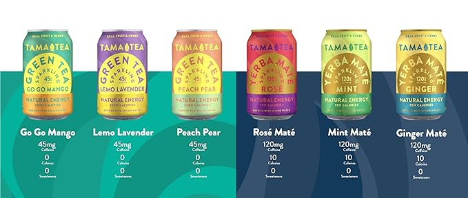 Tama Tea Sugar-Free Sparkling Green Tea, Lemo Lavender – Organic & Naturally Energizing – Zero Calories, Zero Carbs, Non-GMO – Antioxidant-Rich with 45mg Natural Caffeine – 12 oz Cans (12-Pack)