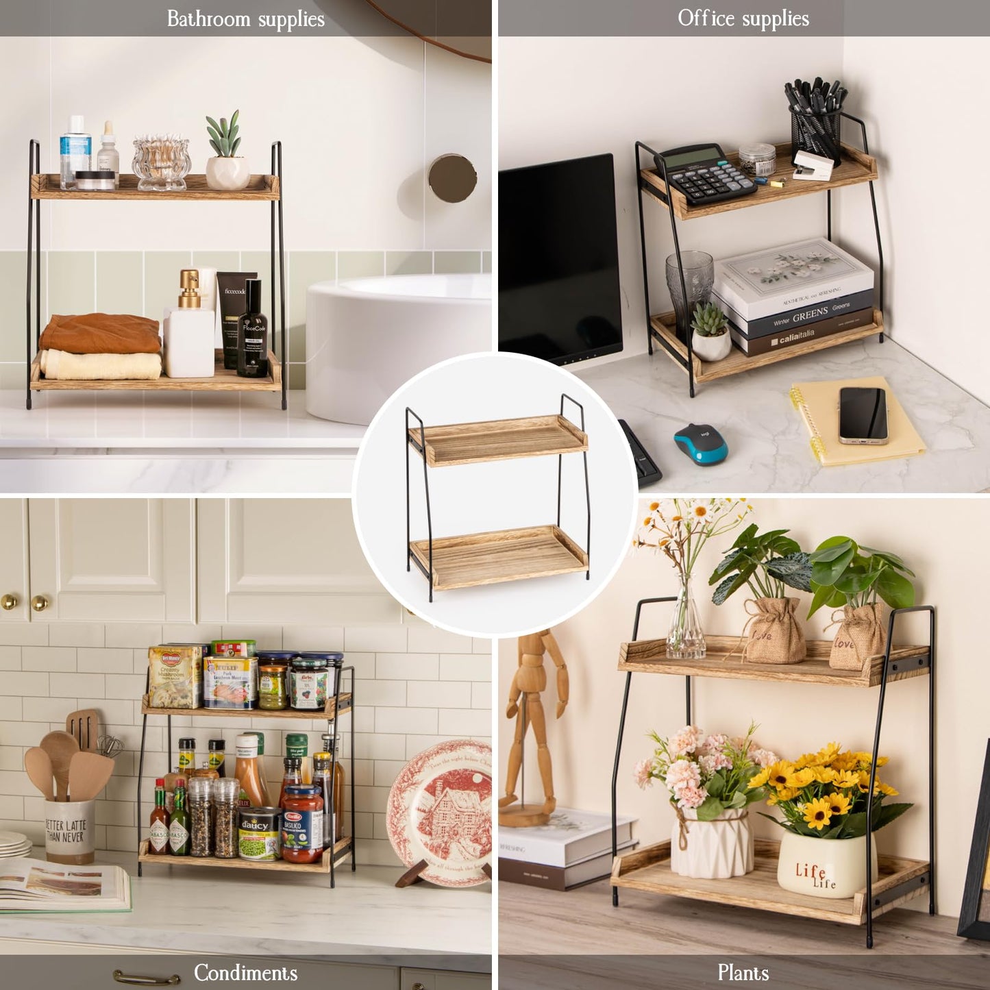 ANBOXIT Countertop Coffee Station Organizer, 2 Tier Wooden Shelf