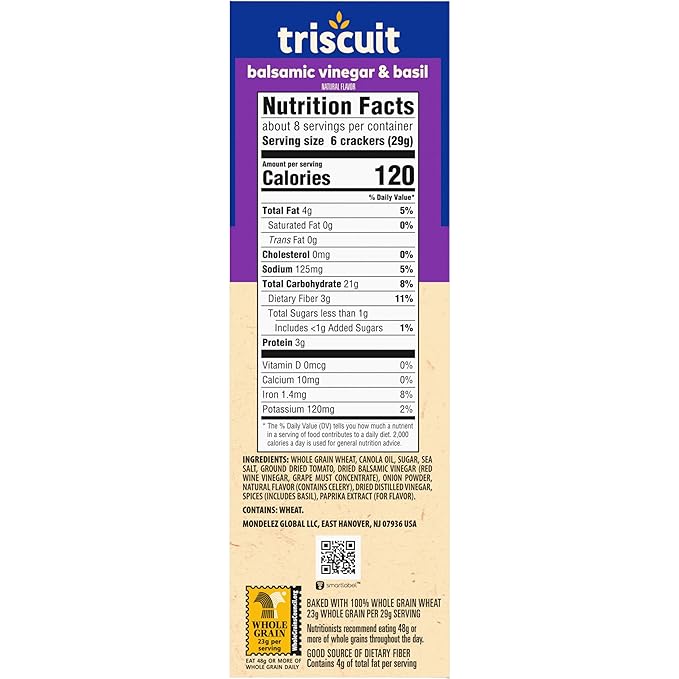 Triscuit Balsamic Vinegar & Basil Whole Grain Wheat Crackers, Lunch Snacks, Bulk Snack Crackers, 6 - 8.5 oz Boxes
