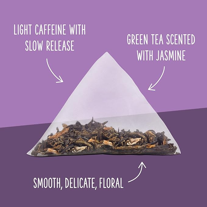 Two Leaves and a Bud Jasmine Green Tea Bags, 15 Count (Pack of 1) Whole Leaf Green Tea in Pyramid Sachet Bags, Compostable Sachets, Delicious Hot or Iced with Milk or Sugar or Honey