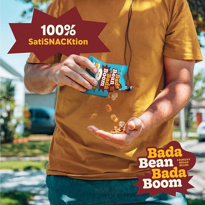 Enlightened Bada Bean Bada Boom - Plant-Based Protein, Gluten Free, Vegan, Crunchy Roasted Broad (Fava) Bean Snacks, 100 Calories per Serving, Saucy Box, 1 Oz (Pack of 24)