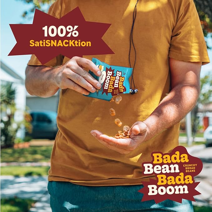 Enlightened Bada Bean Bada Boom - Plant-Based Protein, Gluten Free, Vegan, Crunchy Roasted Broad (Fava) Bean Snacks, 100 Calories per Serving, Cinnamon, 1 oz, 24 Pack