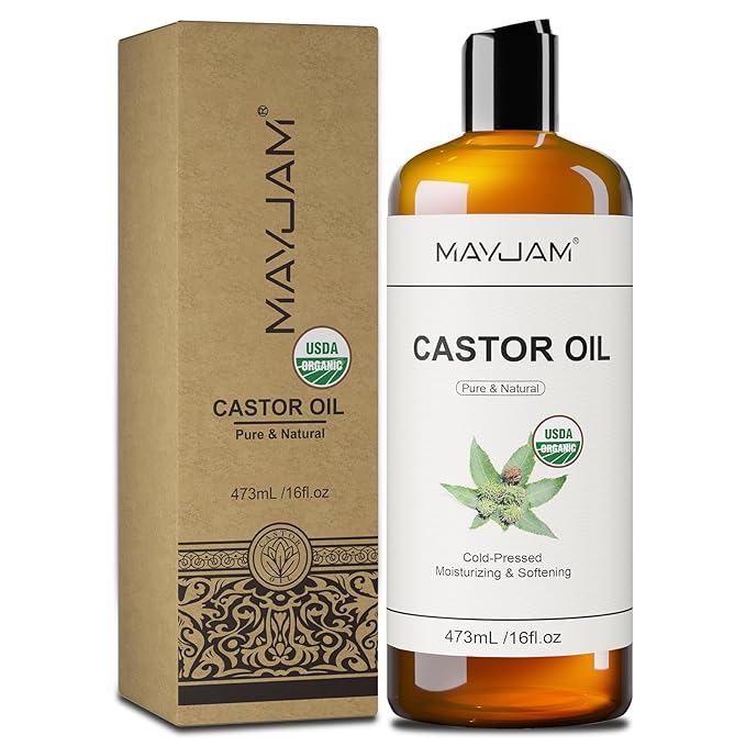 Organic Castor Oil 16 oz, 100% Pure Cold Pressed Castor Oils for Hair Growth, Eyebrows, Eyelash, USDA Certified Castor Carrier Oil for Body, Skin & Face Moisturizer, Hexane-Free