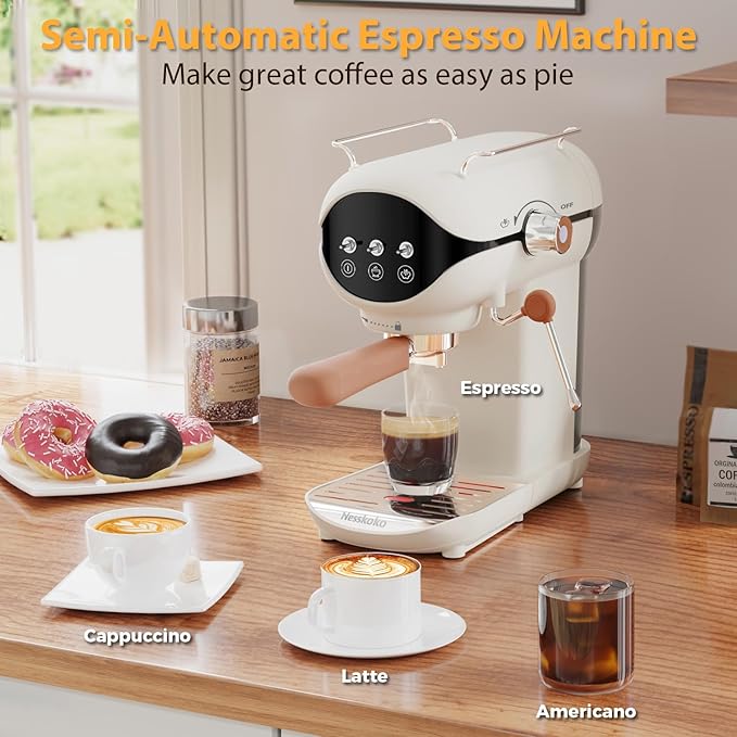 Espresso Machine with Steam Milk Frother Semi Automatic 20 Bar Compact White with Toggle Switch for home Cafetera Espresso, Latte, Cappuccino, Americano, Macchiato
