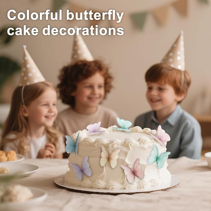 48pcs Edible Butterflies for Cake Decorating, Wafer Paper Butterfly Cake Decorations, Edible Cake Decorations(6 Colors)