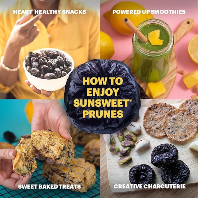 Sunsweet Amazin' Prunes Orange Essence - Prunes Pitted Unsweetened & Dried - Gluten Free, Vegan, Low Fat - Fiber & Minerals - 6 oz pouch - 6 Pack