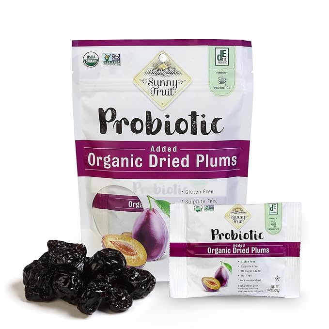 Sunny Fruit Organic Probiotic Pitted Prunes - 6 Bags (30 Individual Portion Packs) | No Preservatives, No Sugar Added | Dried Plums Snack Packs with Live Probiotics | ORGANIC, NON-GMO, KOSHER, HALAL