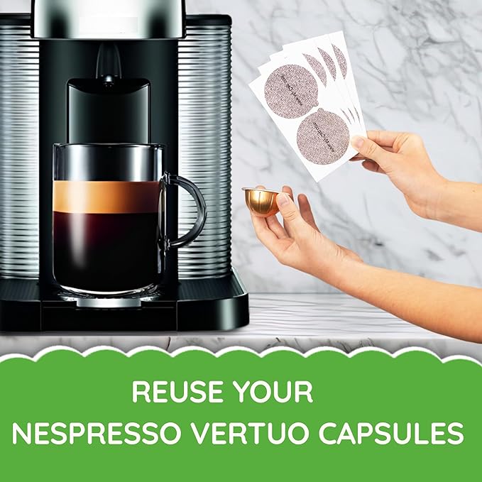 My-Cap Foil Seals for Nespresso Vertuo Pods - Reusable Aluminum Lids to Extend Life of Nespresso VertuoLine Capsules (Pack of 100)