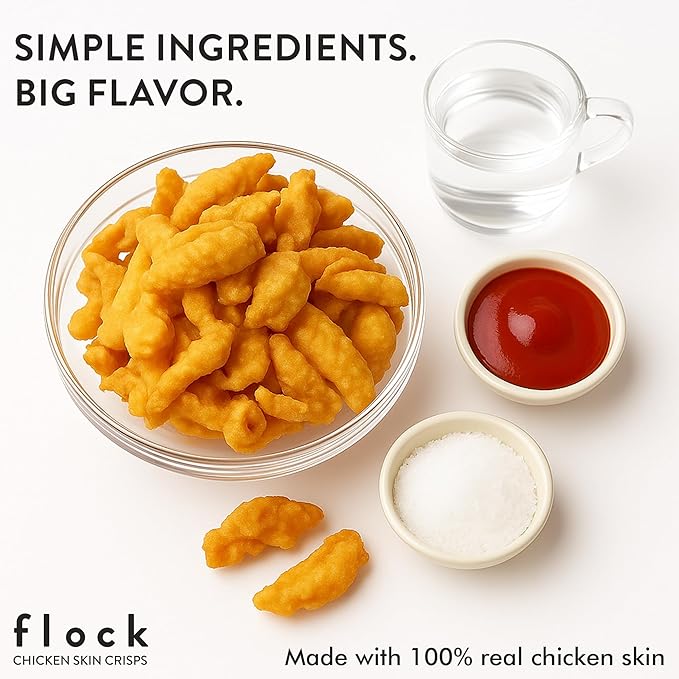 Flock Keto Chicken Skin Chips ??Original Flavor, Low Carb, High Protein, Gluten-Free Chicken Crisps, Keto Snack, Low Carb Chips, Protein Crackers, Diet Snacks, 8-Pack (1oz)