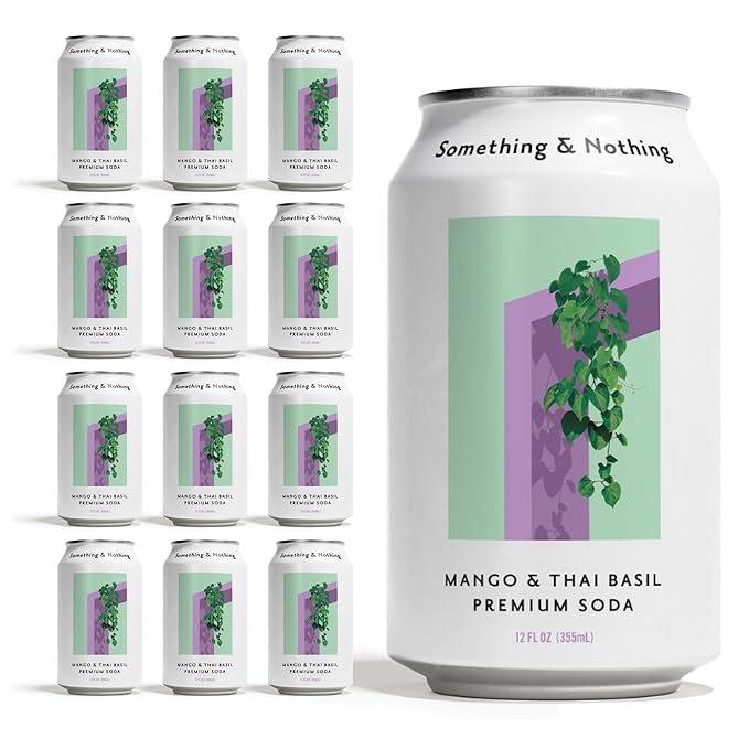 Something & Nothing Mango & Thai Basil Flavored Sparkling Water | Lightly Carbonated & Full of Flavor with Added Grape & Lemon Juice | Vegan & Low Calorie Premium Soda | 12 Fl Oz Cans (Pack of 12)