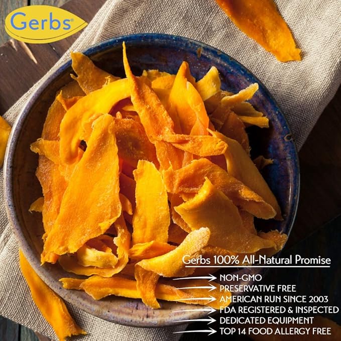 Gerbs Dried Mango Slices Unsweetened 4 lbs. | Dehydrated, Unsulfured, Resealable Bag | Naturally Chewy & Vibrant | Top 14 Allergen-Free