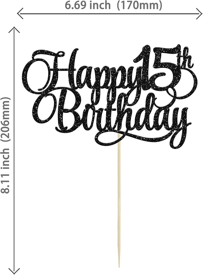 1 Pack Happy 15th Birthday Cake Topper Glitter Number 15 Fifteen Years Old Birthday Cake Pick Decoration for 15th Birthday Celebrating Anniversary Party Supplies Gold