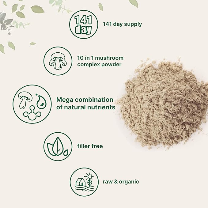 Micro Ingredients Organic Mushroom 10-in-1 Blend, 5 oz | Chaga, Lion’s Mane, Cordyceps & More | Supports Immune & Brain Function | Great for Smoothies & Daily Use | Non-GMO, Vegan Friendly