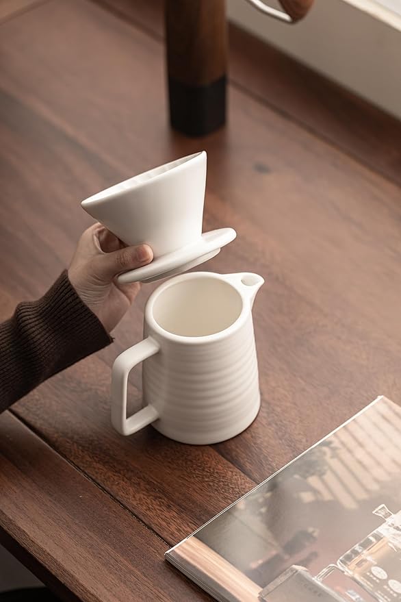 Pour Over Coffee Maker,Ceramic Coffee Maker With 40 pcs V60 Paper Filter竊?5oz/450ml Pour Over Coffee Dripper (White, V01)