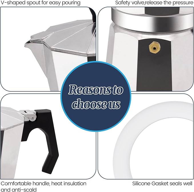 12 Cup Moka Pot Aluminum 600ml Italian Coffee Maker Stovetop Espresso CoffeeMakers Mocha Pot Percolator Greca Coffee Maker for Electric Ceramic Stove Portable for Easy Brewing