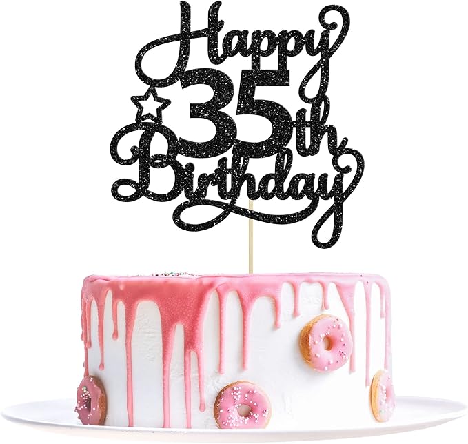1 Pack Happy 35th Birthday Cake Topper Black Glitter 35 & Fabulous Cheers to 35 Years Old Birthday Cake Pick for Celebrating 35th Birthday Anniversary Party Cake Decorations Supplies