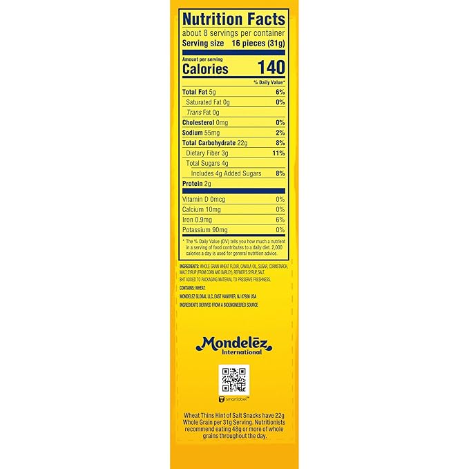 Wheat Thins Hint of Salt Low Sodium Snacks, Whole Grain Wheat Crackers, Bulk Snack Crackers, 6 - 8.5 oz Boxes