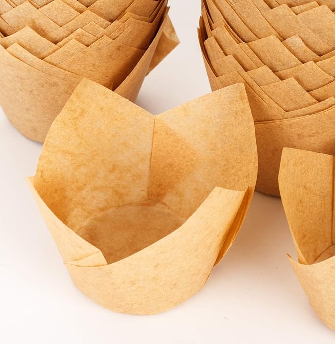 GOLDEN APPLE, 200 Pcs Tulip Cupcake Liner Baking Cup Muffin Tins Cups for Weddings, Birthdays, Baby Showers (Small, Natural)