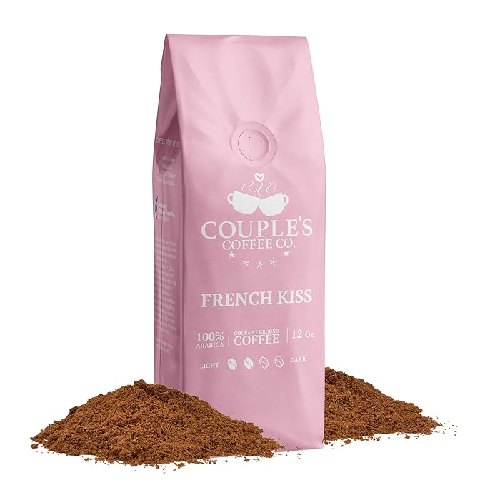 Couple?™s Coffee Ground Coffee | Gives Back to Military Families | French Kiss | French Vanilla Flavored Coffee | Made with 100% Arabica Beans | 12oz bag brews about 34 cups