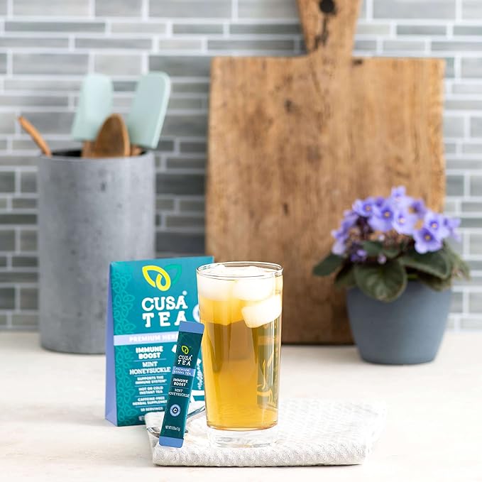 Cusa Tea & Coffee | Immune Boost Herbal Tea | Premium Caffeine Free Instant Tea | Hot & Iced Tea with No Added Sugar (30 Single Servings)