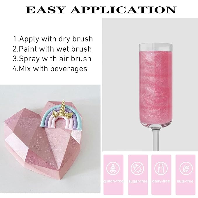 Edible Pink Luster Dust for Cake Decorating ??0.35oz Colaele Gold Shimmering Edible Glitter Dust for Chocolates, Metallic Food Coloring Powder for Edible Glitter for Drinks Cocktails, No Gluten,Vegan