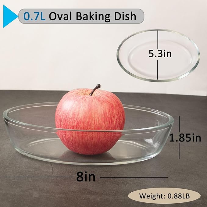 0.7L Glass Baking Dish for Oven, Borosilicate Glass Casserole Dish, Oval Oven Safe Glass Baking Pan