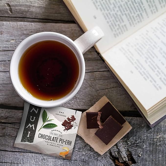 Numi Organic Chocolate Pu-erh Tea, 100 Tea Bags, Aged Yunnan Pu-erh Black Tea with Cocoa & Sweet Orange Peel, Caffeinated