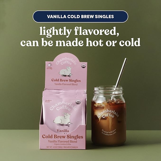 Chamberlain Coffee Fluffy Lamb Vanilla Cold Brew Singles with Notes of Vanilla & Roasted Nuts - 10 Single Serve Cold Brew Sachets