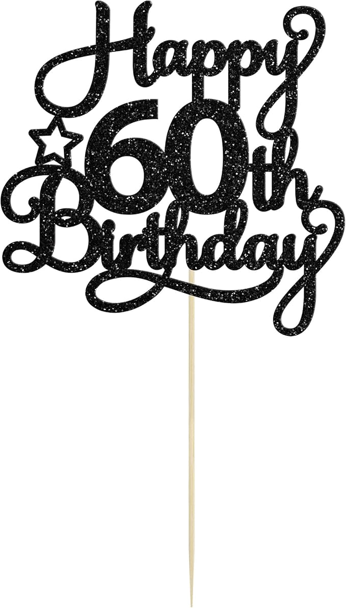 1 Pack Happy 60th Birthday Cake Topper Black Glitter 60 & Fabulous Cheers to 60 Years Old 60th Birthday Cake Pick for Celebrating 60th Birthday Anniversary Party Cake Decorations Supplies