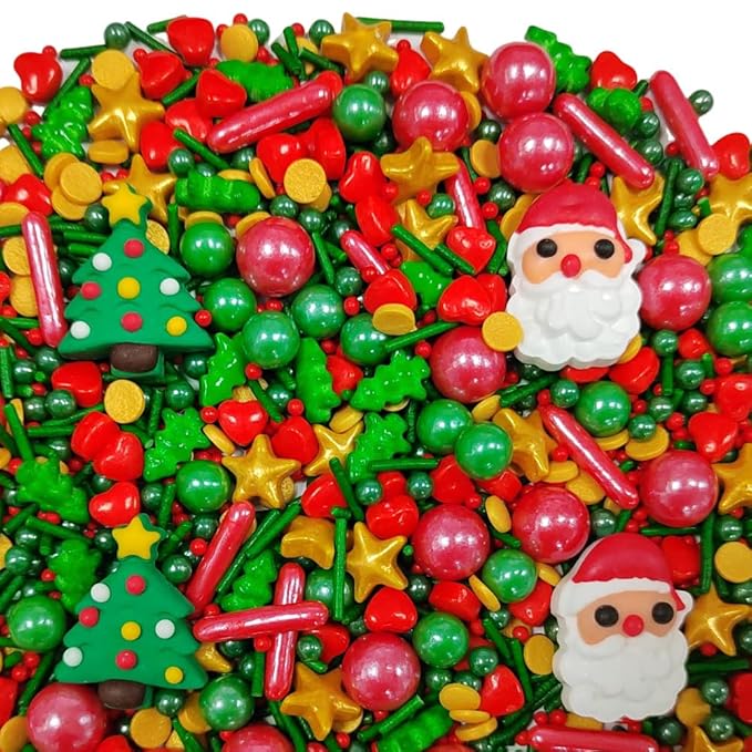 Christmas Tree Sprinkles for Cake Decorating Santa Claus Sprinkles Red Green Sugar Sprinkle for Cake Decorations Cupcake Toppers Baking Cookie Decorating Ice Cream Celebrations