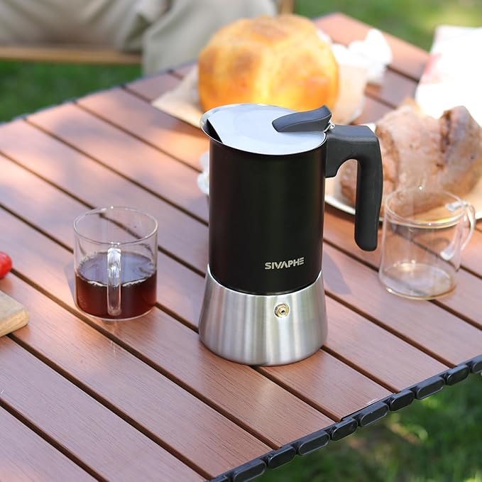 Sivaphe Stainless Steel Stovetop Espresso Brewer 6 Cup Induction Mocha Pot Cuban Coffee Maker Italian 10 fl.oz m찼quina de cafì±?expreso