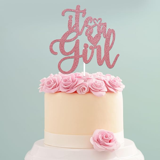 It's a Girl Cake Topper - Welcome Baby Girl Cake Topper, Girl Baby Shower/Gender Reveal Cake Decorations, Sweet Girls Cake Decorations Rose Gold Glitter