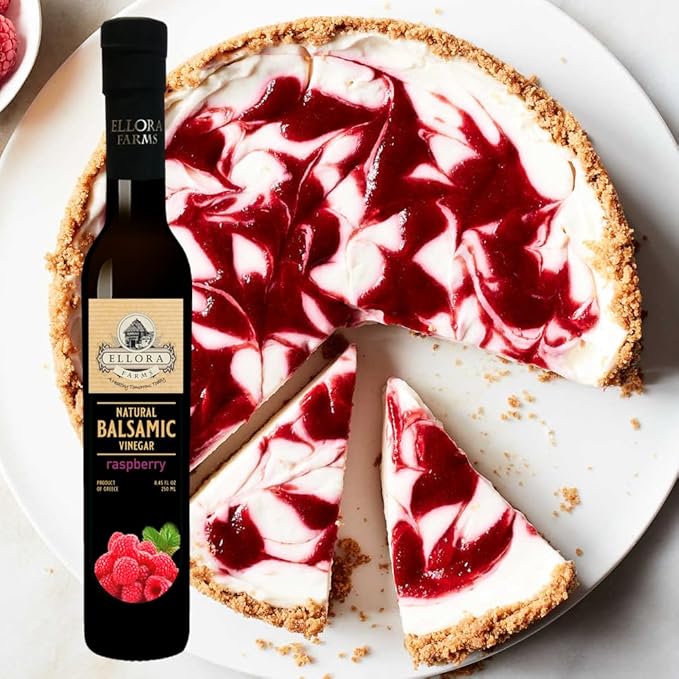 Ellora Farms, Raspberry Balsamic Vinegar, Thick and creamy, Barrel aged, No-added sugar, Award Winning, Glass bottle, 8.45 oz., Pack of 1