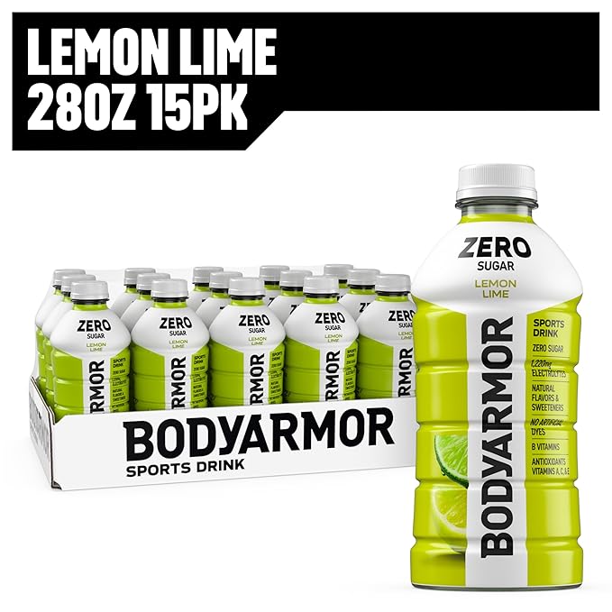 BODYARMOR ZERO Sugar Lemon Lime, Sugar Free Sports Drink - Low-Calorie Hydration - Natural Flavors with Potassium Packed Electrolytes, Antioxidants, and B-vitamins, 28 fl oz (Pack of 15)