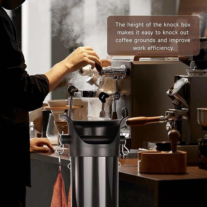 Knock Box for Espresso Grounds, 18L Floor Standing Grounds Bucket with Towel and Garbage Bags for Barista Coffee Shop Bar,Coffee Knock Box for Barista Shop Bar (A)