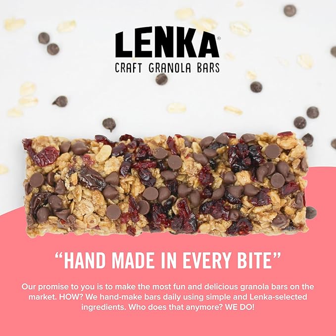 Lenka Bars - Cranberry Chocolate Snack Bars, Gluten Free, High Fiber, Kosher, Wholesome, No Artificial Flavors, Individually Wrapped - 12 Pack