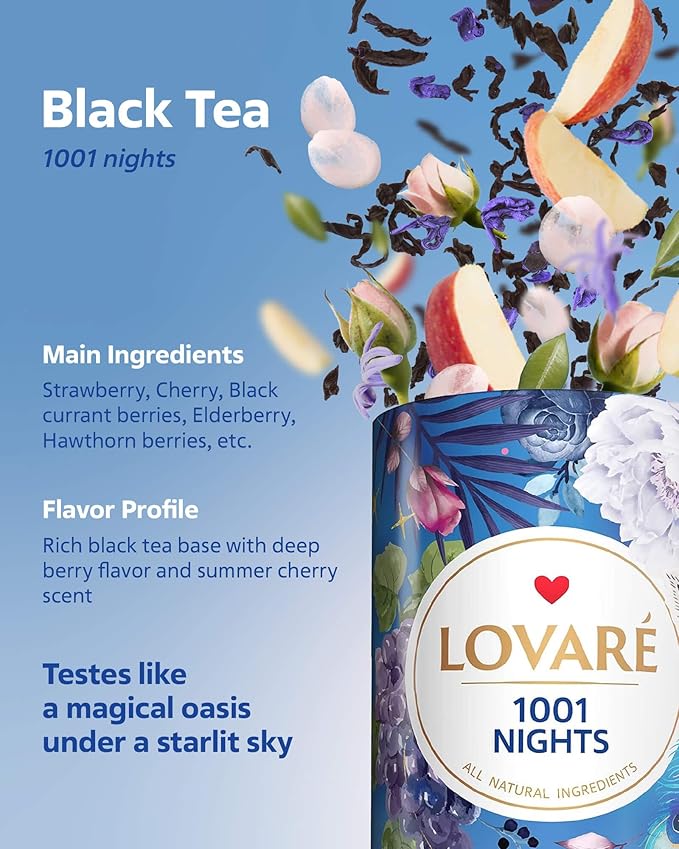 LOVARE Loose Leaf Tea 80 g - Made in Ukraine - Assorted Tea - 1001 Night, Passion Fruit, Sparkling Splashes, Bahamian Soursop - Gift Box with 60 Paper Filters ??Easy to Brew Flavored tea