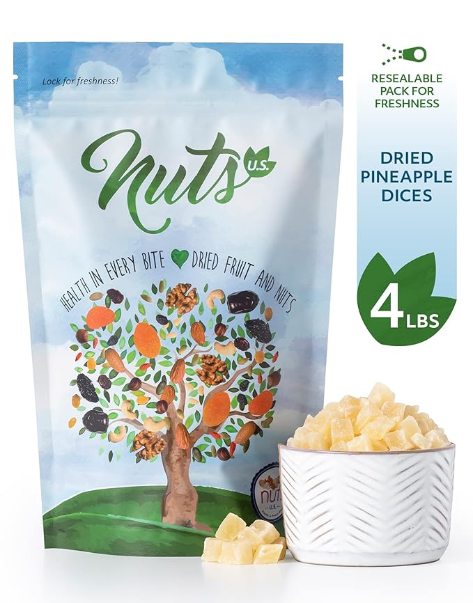 NUTS U.S. – Dried Pineapple Dices | No Added Colors and No Artificial Flavors | NON- GMO | Packed In Resealable Bags!!! (4 LBS)