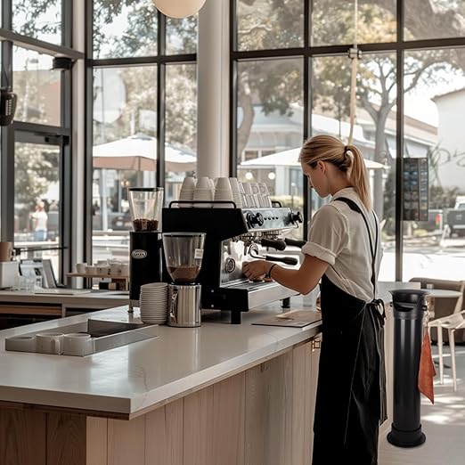Espresso Knock Box, 18 L Floor Standing Espresso Knock Box Large Commercial Coffee Knock Box with Shock-Absorbent Espresso Dump Bin with Brushes Garbage Bags and Towels for cafes and Office