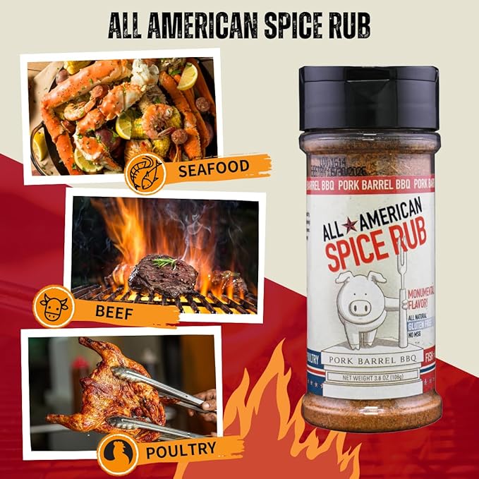 Pork Barrel BBQ All American Spice Rub, All Purpose BBQ Rub - Keto, No MSG, Zero Calorie, Gluten-Free and Sugar-Free, 3.8 oz