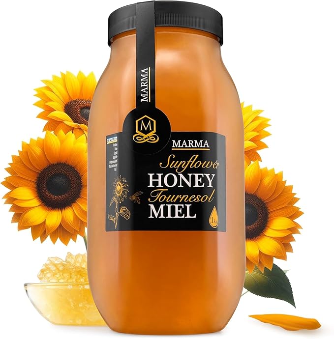 HONIGMA® Marma Sunflower Honey | Authentic Raw Honey from Ukraine | 100% Pure, Unpasteurized & Fully Crystallized | 1000g/35.2oz | Naturally Solid Texture | Pack of 1