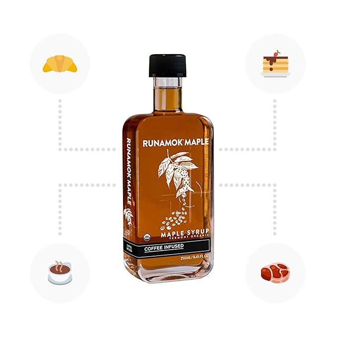 Runamok Coffee Infused Maple Syrup - Authentic & Real Vermont Maple Syrup | Make Your Ultimate Coffee-Milk | Breakfast | 8.45 Fl Oz (250mL)
