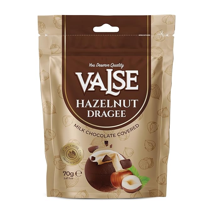 Chocolate Covered Hazelnuts Dragee, Milk Chocolate Covered Freeze Dried Hazelnuts Dragee, 2.47 oz Chocolate Covered Fruit, Chocolate Dipped Hazelnuts Dragee (Mini, Hazelnut)