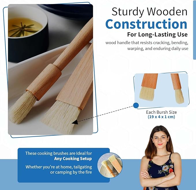 ANGEL’S PEEL LOUNGE Pastry Brush for Baking - Basting Brush with Wooden Handle Flat and Round Heads - Food Brushes for Cooking - Best for BBQ, Egg, Butter, Oil and Sauce – 2 PCS
